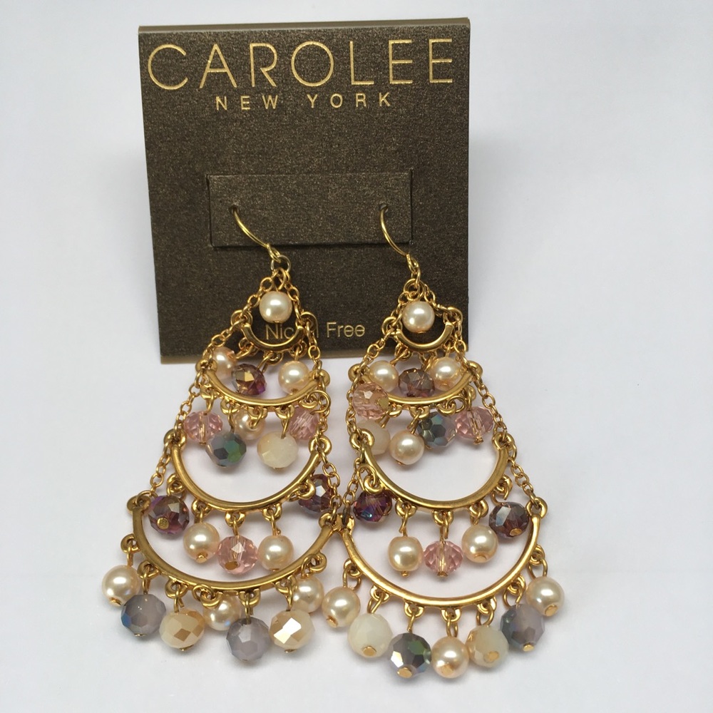 Carolee Pastel Bead Tiered Chandelier Earrings